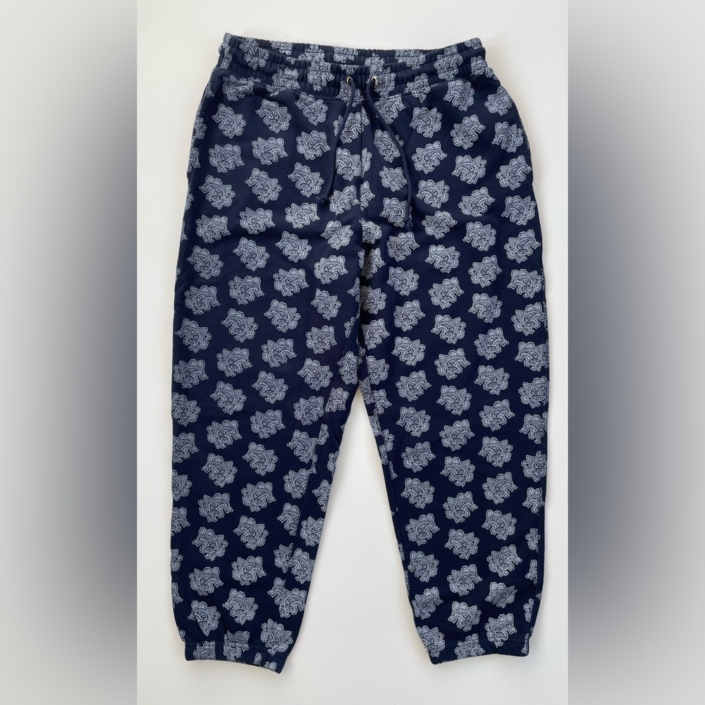 J. Crew Navy White Paisley University Terry Drawstring Sweatpants MEDIUM NWOT